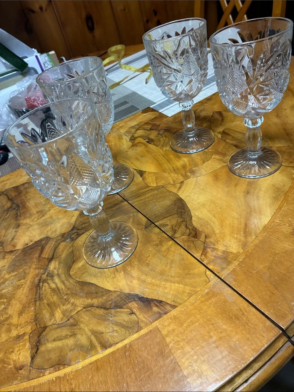 Clear Cut-Pattern Goblet Glasses - Set of 4